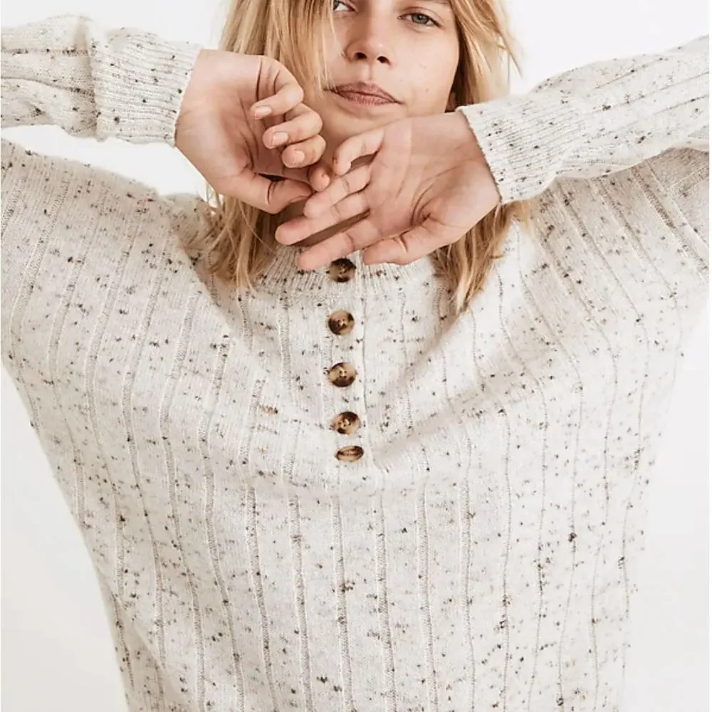 Madewell Donegal‎ Bowden Henley Wool Blend Sweater Coziest Yarn in Cream